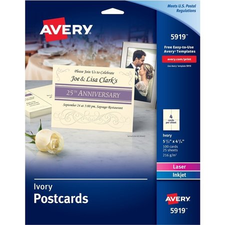 AVERY Postcard, 4.25X5.5, Iy, 100Pk AVE5919